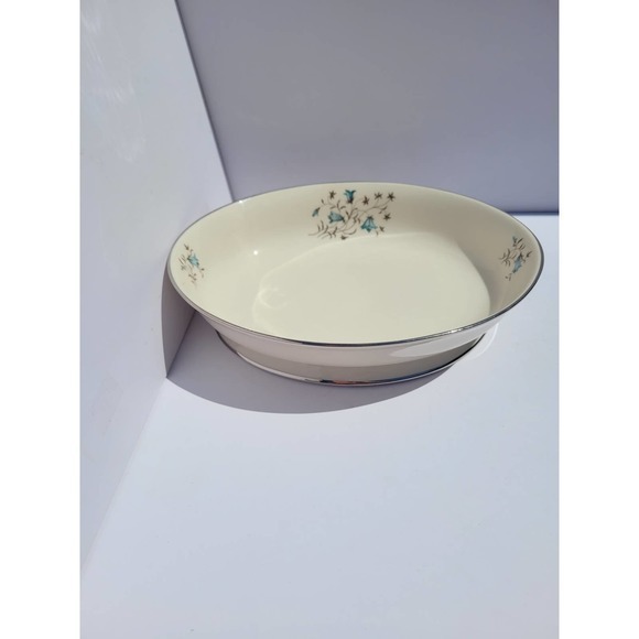 Vintage 60s Flintridge Belnor Blue Gray Floral California Ceramic Serving Bowl - Picture 3 of 7